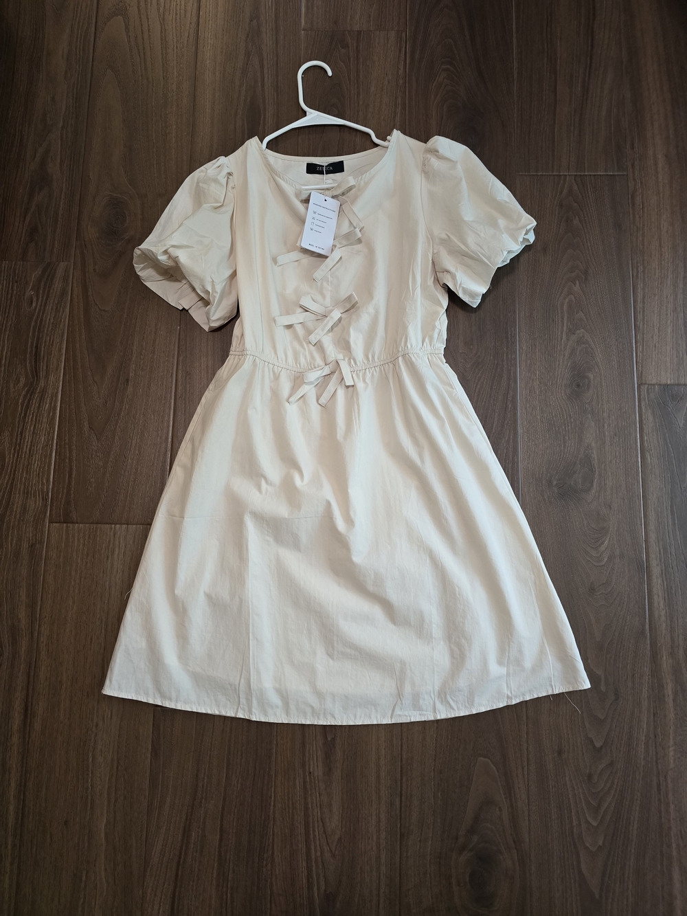 Women's Cream Midi Dress with Bow Front Detail